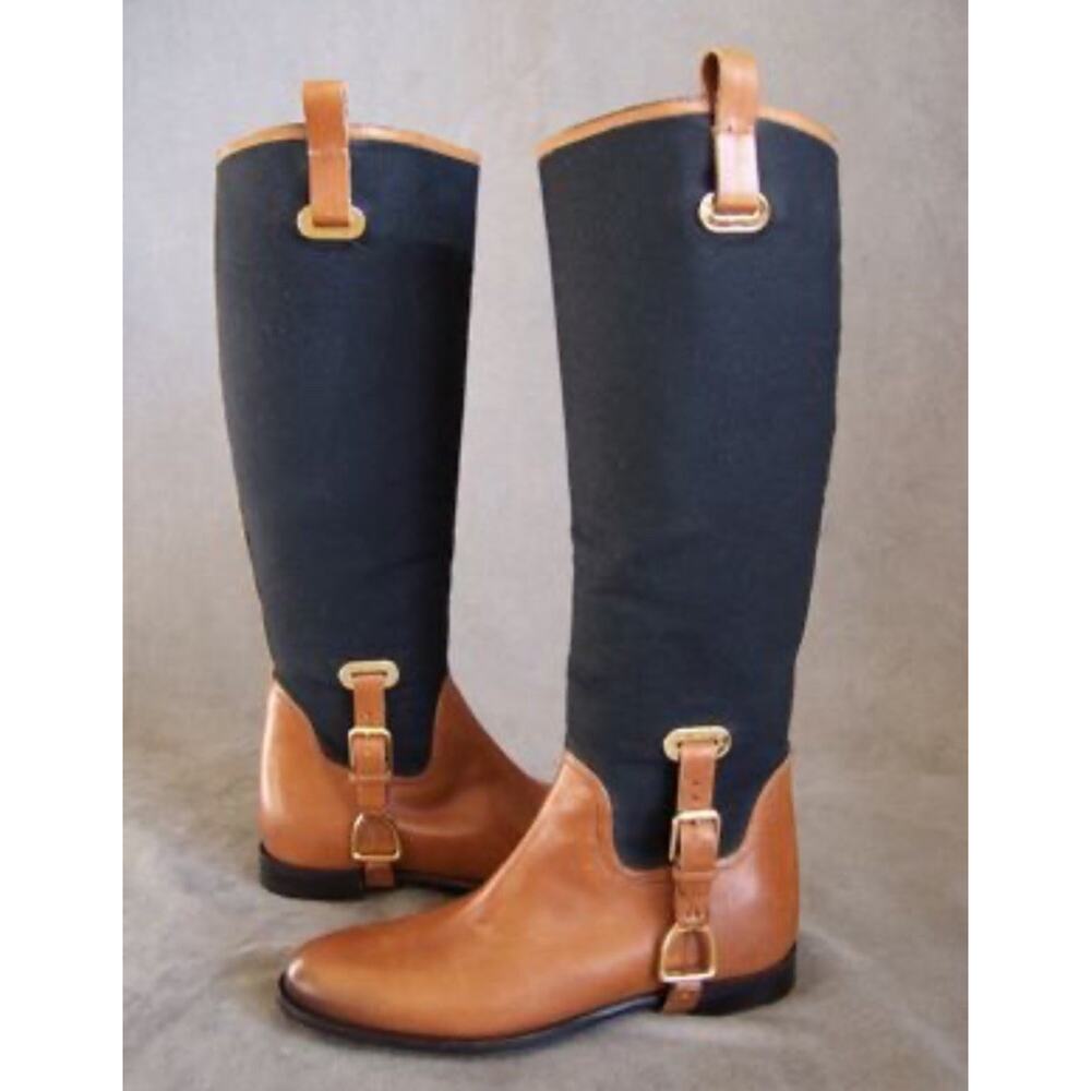 Ralph Lauren Black and Brown Over the Knee Boots